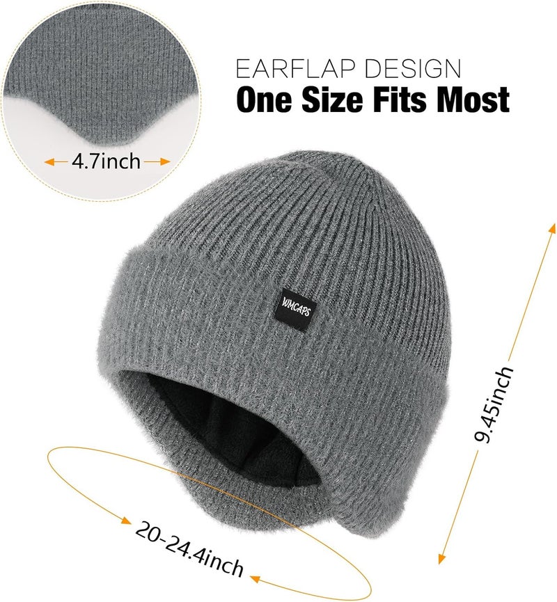 Wmcaps Winter Fleece Line Beanie with Earflap for Men Women, Outdoor Warm Thermal Knitted Hat Stocking Caps - Image 2